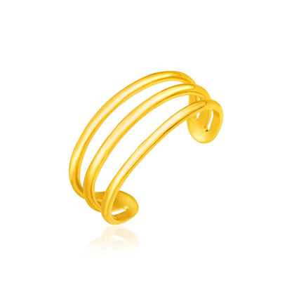 Anillo de dedo de pie de tres barras de oro amarillo de 14k