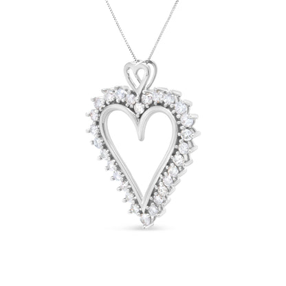 Colgante Corazón Abierto de Plata de Ley .925 con Diamantes Redondos de 1,75 Qt en Línea y Collar de 18" (Color I-J, Claridad I2-I3)