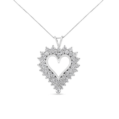 Collar con colgante en forma de corazón de doble fila de diamantes redondos de 4 quilates en plata de ley .925 de 4 Cttw de 45,72 cm (color K-L, claridad I1-I2)
