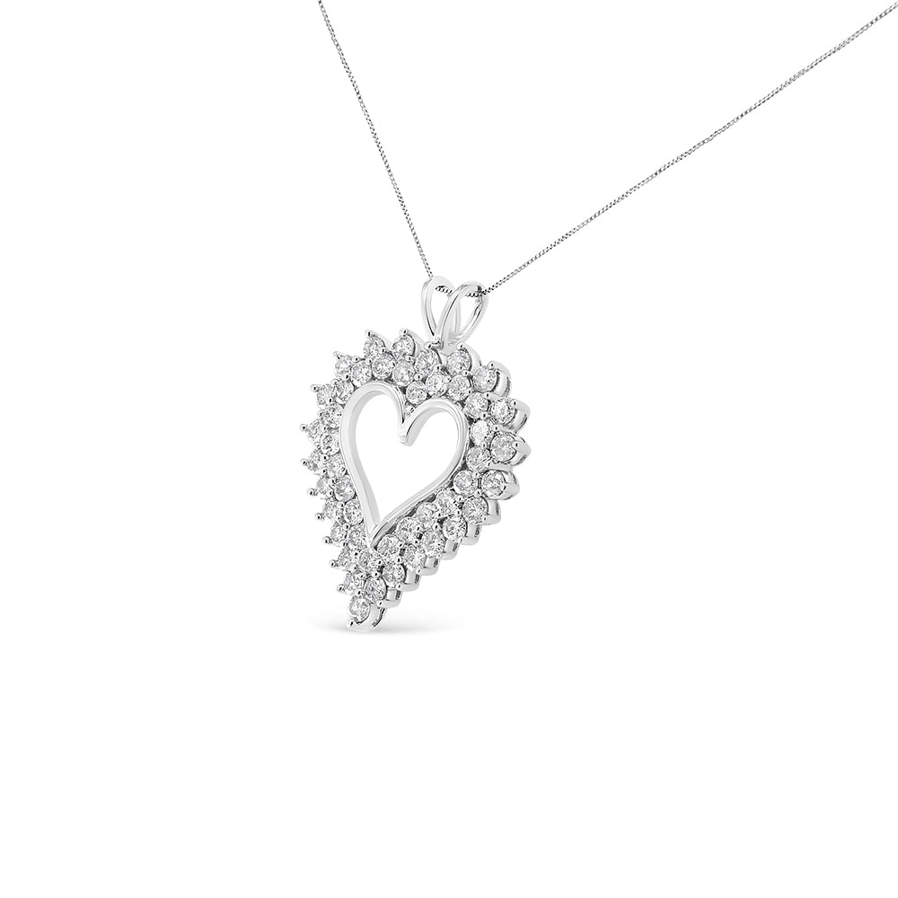 Collar con colgante en forma de corazón de doble fila de diamantes redondos de 4 quilates en plata de ley .925 de 4 Cttw de 45,72 cm (color K-L, claridad I1-I2)