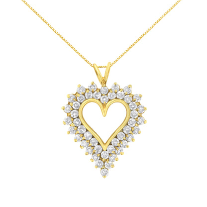 Collar con colgante en forma de corazón de racimo de diamantes redondos de oro amarillo de 14K y plata esterlina .925 de 4 quilates (Color K-L, Claridad I1-I2)
