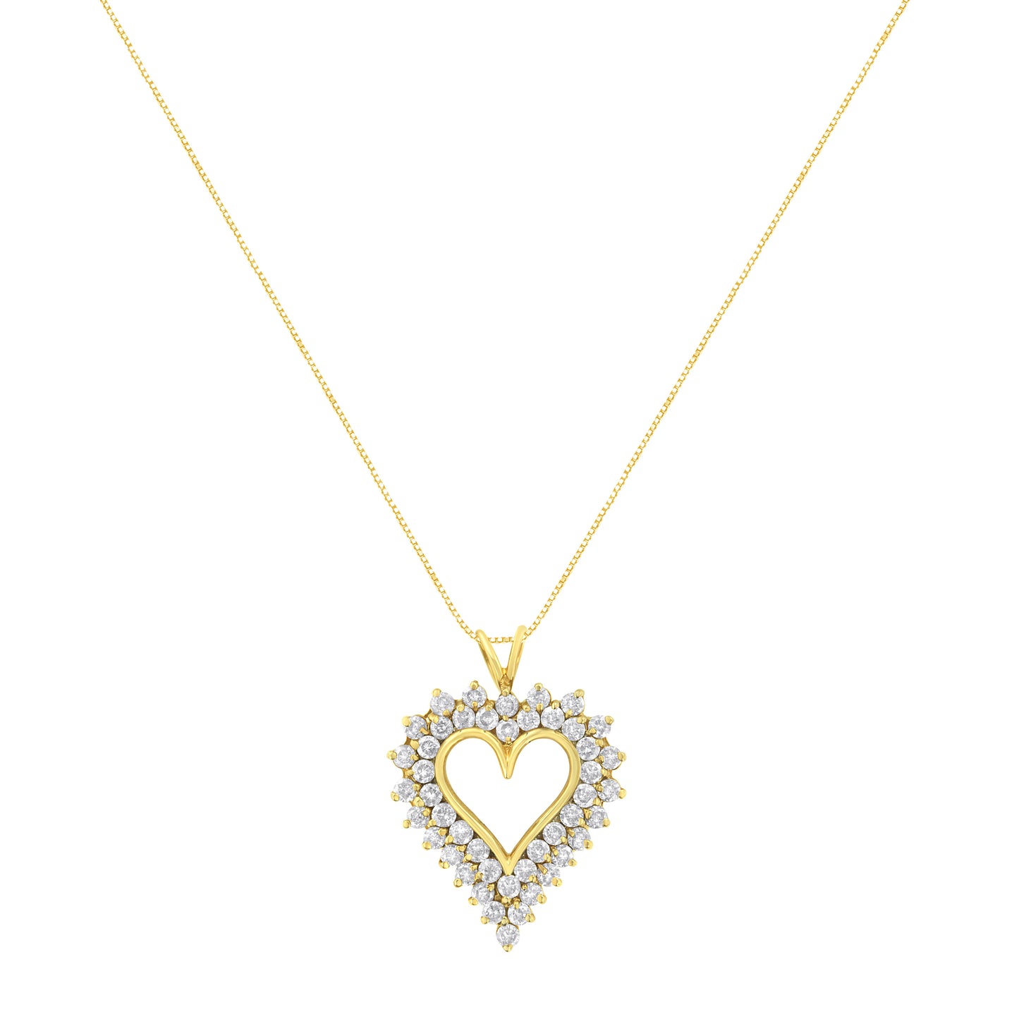 Collar con colgante en forma de corazón de racimo de diamantes redondos de oro amarillo de 14K y plata esterlina .925 de 4 quilates (Color K-L, Claridad I1-I2)