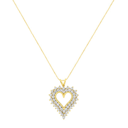 Collar con colgante en forma de corazón de racimo de diamantes redondos de oro amarillo de 14K y plata esterlina .925 de 4 quilates (Color K-L, Claridad I1-I2)