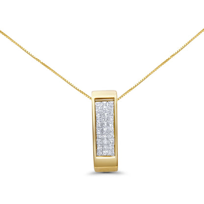 Collar con colgante de barra vertical de oro amarillo de 14K con diamantes de talla princesa de 1/2 quilate engarzados invisibles, 18" (color H-I, claridad SI2-I1)