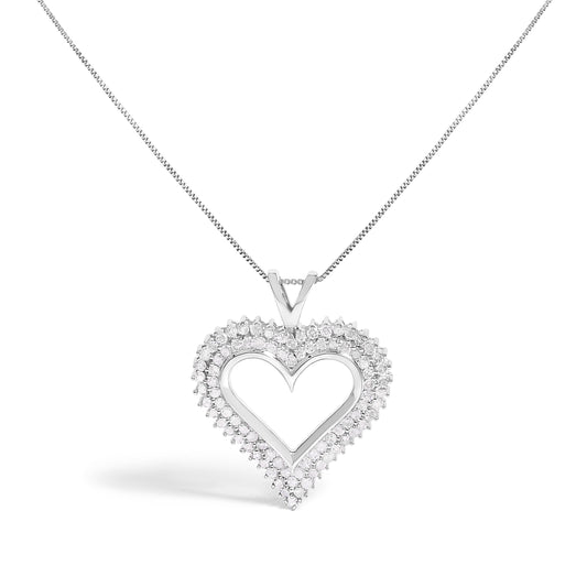 Collar con colgante de corazón de diamante de 1,00 quilates de plata de ley .925 de 45,72 cm (color I-J, claridad I2-I3)