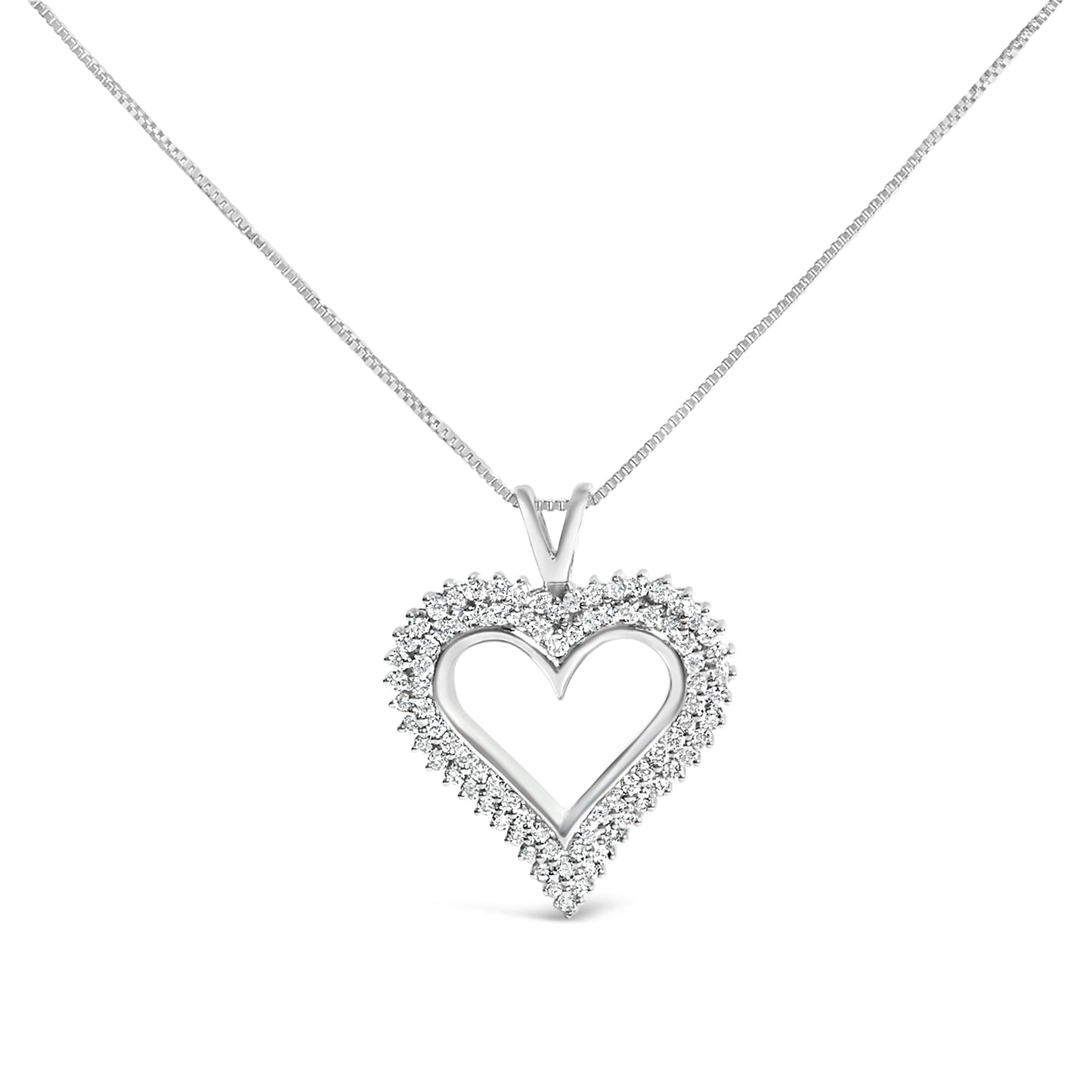 Collar con Colgante de Corazón Abierto de Diamante Cultivado en Laboratorio de Plata de Ley .925 de 1.00 Cttw (Color F-G, Claridad VS1-VS2) - 18 Pulgadas