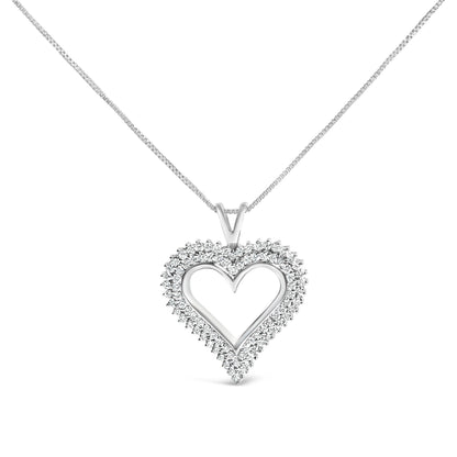 Collar con Colgante de Corazón Abierto de Diamante Cultivado en Laboratorio de Plata de Ley .925 de 1.00 Cttw (Color F-G, Claridad VS1-VS2) - 18 Pulgadas