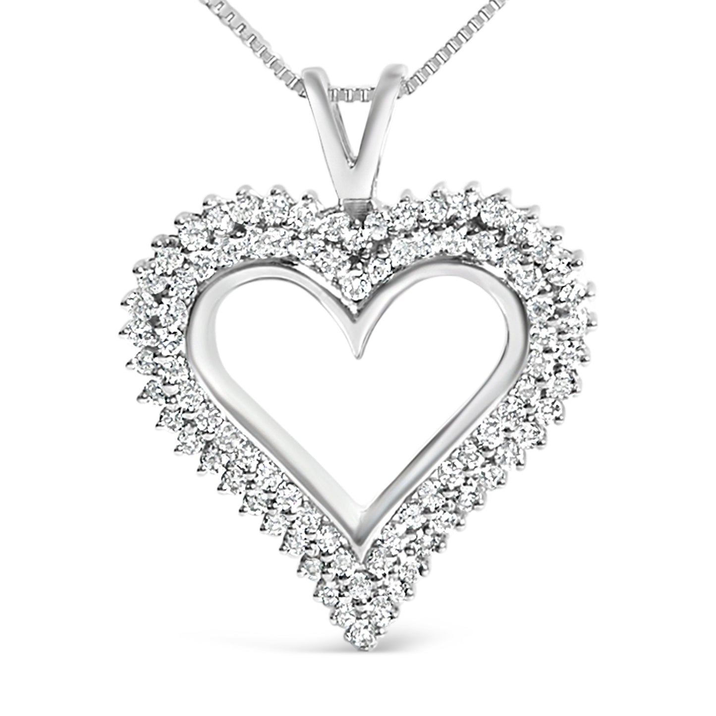 Collar con Colgante de Corazón Abierto de Diamante Cultivado en Laboratorio de Plata de Ley .925 de 1.00 Cttw (Color F-G, Claridad VS1-VS2) - 18 Pulgadas
