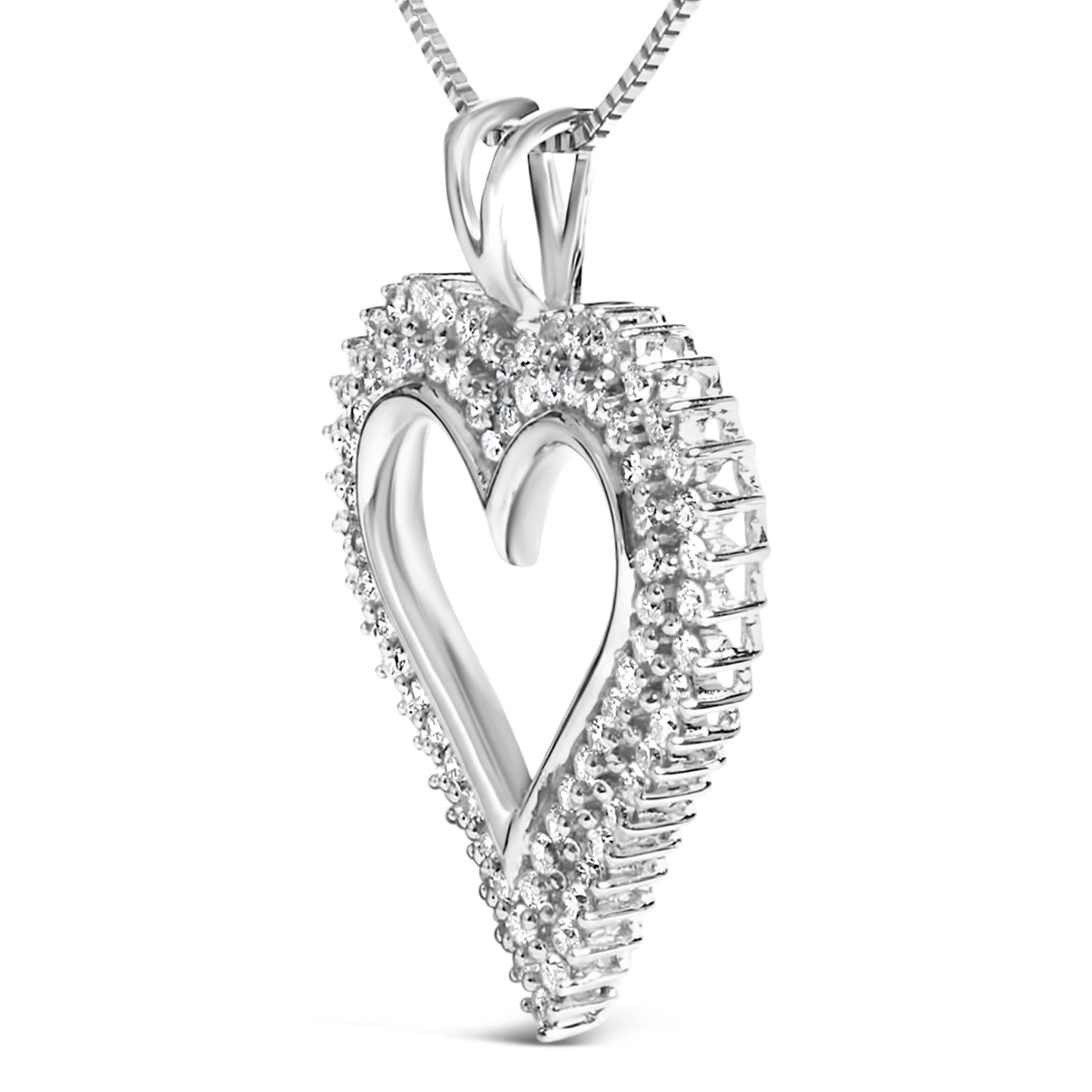 Collar con Colgante de Corazón Abierto de Diamante Cultivado en Laboratorio de Plata de Ley .925 de 1.00 Cttw (Color F-G, Claridad VS1-VS2) - 18 Pulgadas