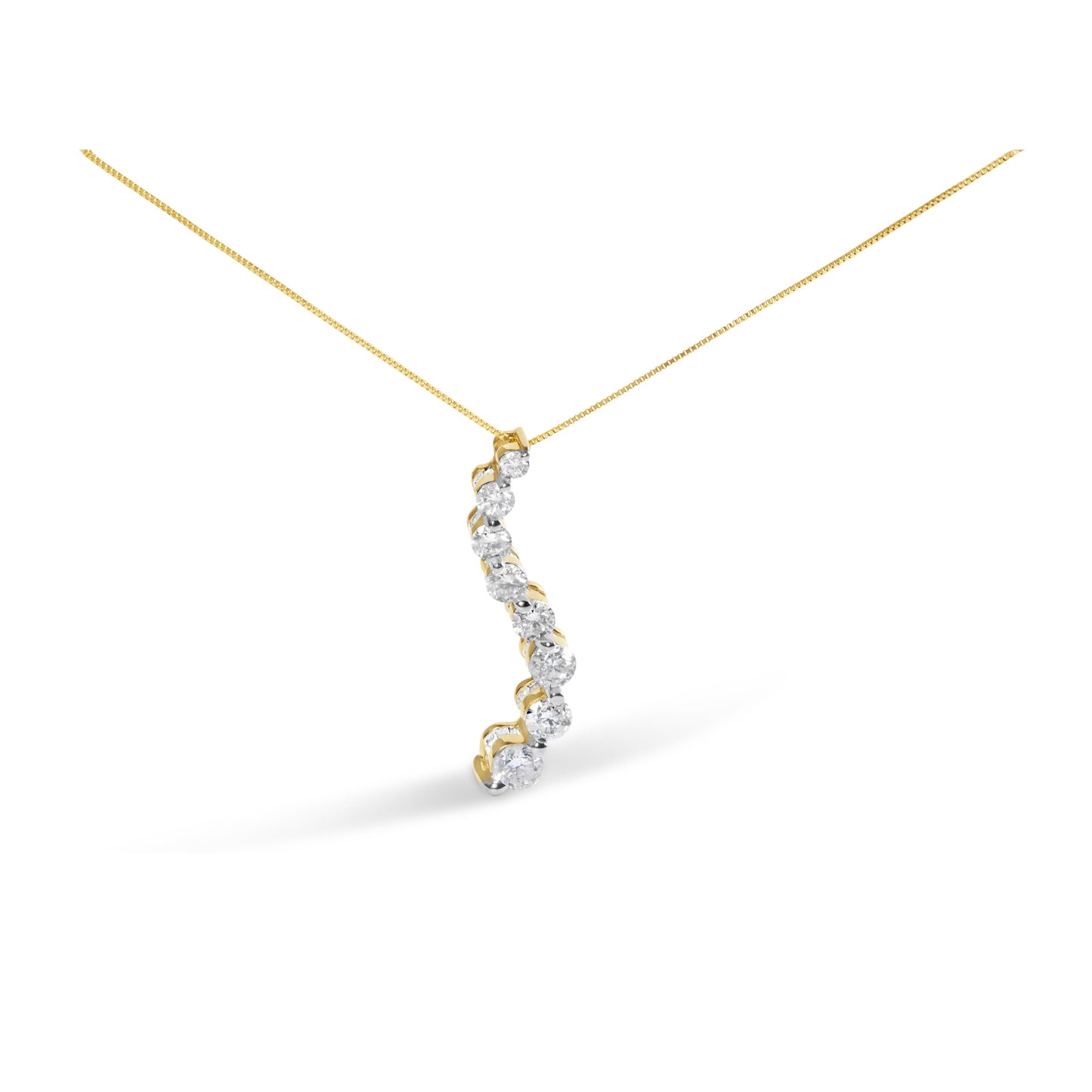 Collar con Colgante Journey de Diamantes de Talla Baguette y Redonda Brillante de Oro Amarillo de 14K Certificado por AGS, 3.0 Cttw, 45.7 cm (Color G-H, Claridad SI2-I1)