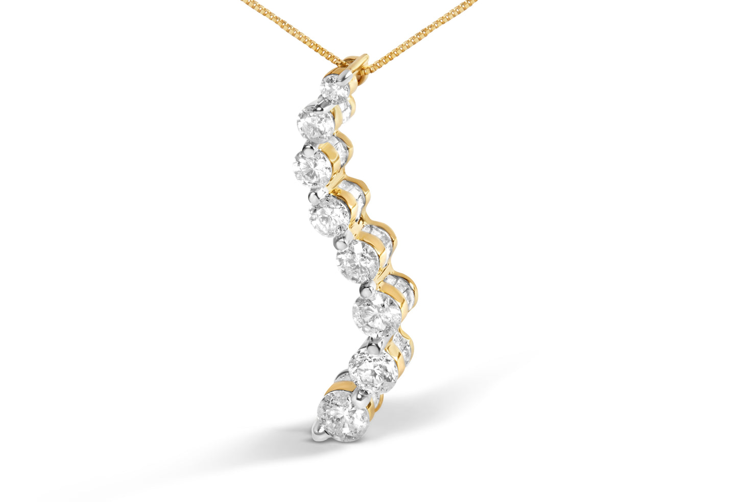 Collar con Colgante Journey de Diamantes de Talla Baguette y Redonda Brillante de Oro Amarillo de 14K Certificado por AGS, 3.0 Cttw, 45.7 cm (Color G-H, Claridad SI2-I1)