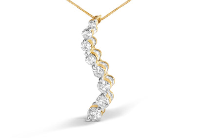 Collar con Colgante Journey de Diamantes de Talla Baguette y Redonda Brillante de Oro Amarillo de 14K Certificado por AGS, 3.0 Cttw, 45.7 cm (Color G-H, Claridad SI2-I1)