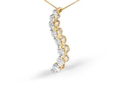Collar con Colgante Journey de Diamantes de Talla Baguette y Redonda Brillante de Oro Amarillo de 14K Certificado por AGS, 3.0 Cttw, 45.7 cm (Color G-H, Claridad SI2-I1)