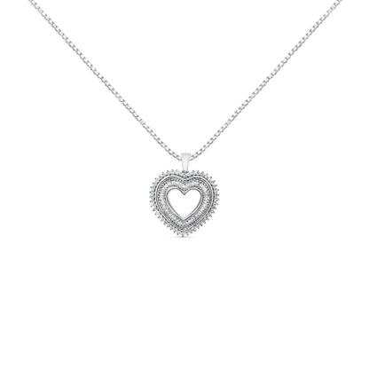Collar con dije de plata esterlina .925 con diseño de corazón abierto tipo halo de 1,0 quilates de peso total, diamantes (color I-J, claridad I1-I2), 45,7 cm