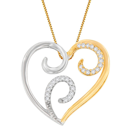 Collar con colgante de acento de corazón con forma de remolino de diamante de corte redondo de 1/10 cttw, oro de dos tonos de 10K (H-I, I1-I2)