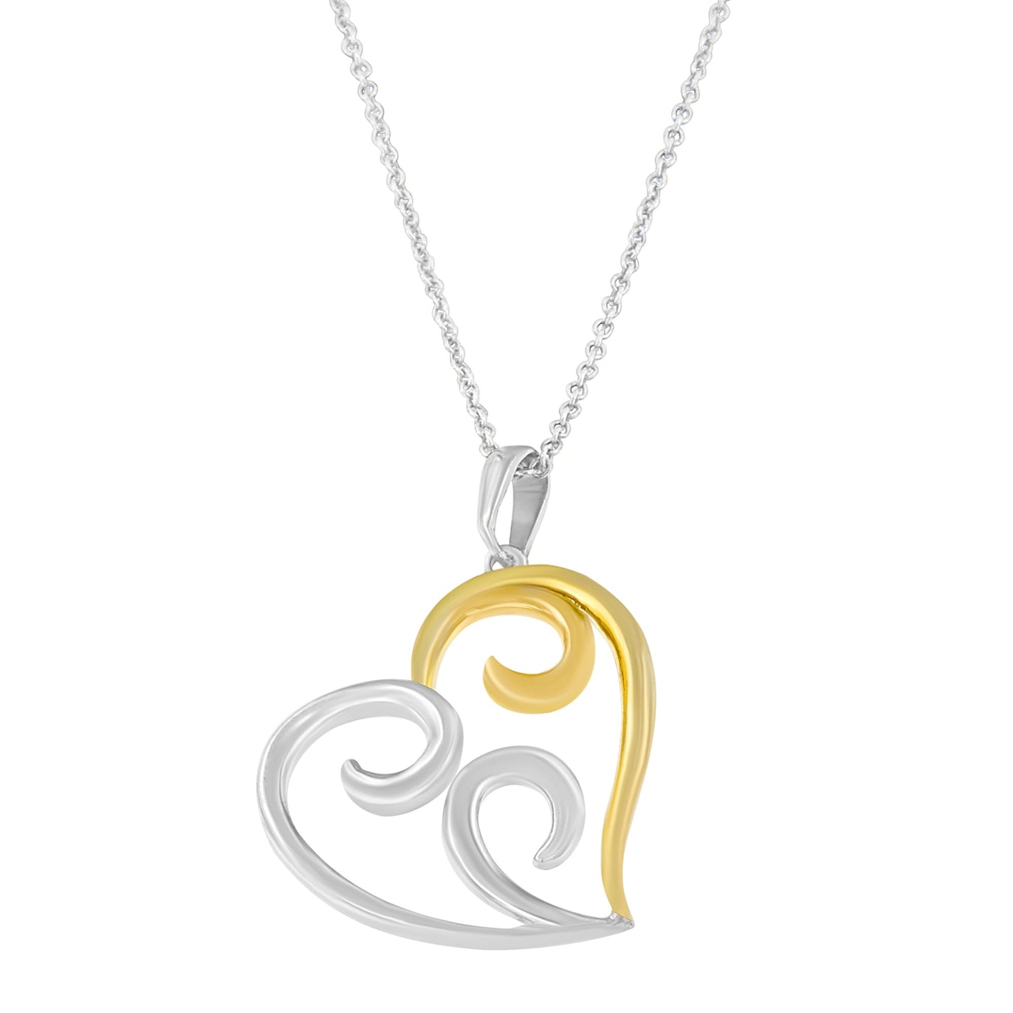 Collar con colgante de cadena veneciana de 45 cm con corazón abierto y espirales en oro amarillo de 10K sobre plata de ley .925