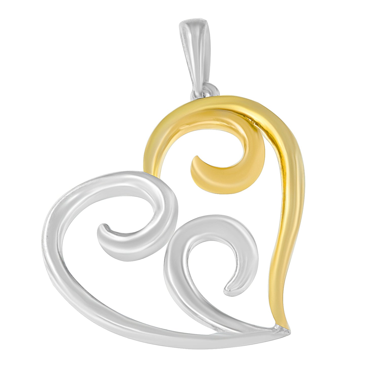 Collar con colgante de cadena veneciana de 45 cm con corazón abierto y espirales en oro amarillo de 10K sobre plata de ley .925