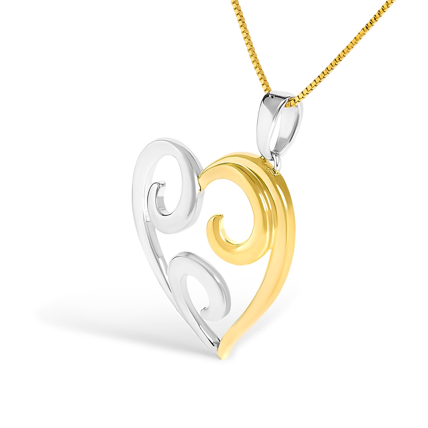 Collar con colgante de cadena veneciana de 45 cm con corazón abierto y espirales en oro amarillo de 10K sobre plata de ley .925