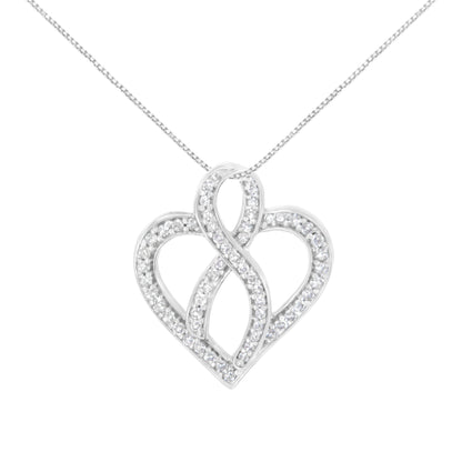 Collar con colgante central de corazón y cinta de oro blanco de 14K con diamante redondo de 1/4 cttw (H-I, I1-I2)