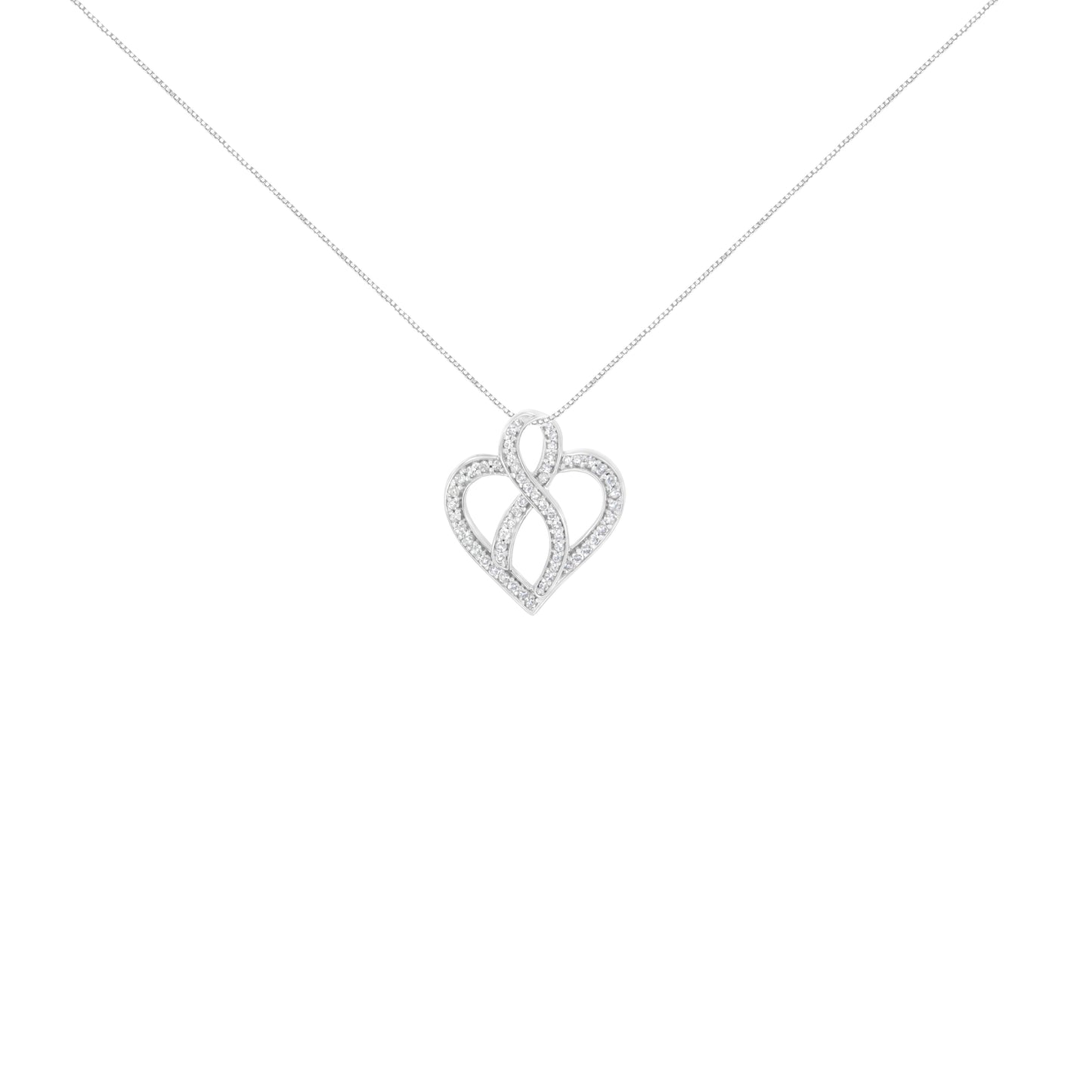 Collar con colgante central de corazón y cinta de oro blanco de 14K con diamante redondo de 1/4 cttw (H-I, I1-I2)