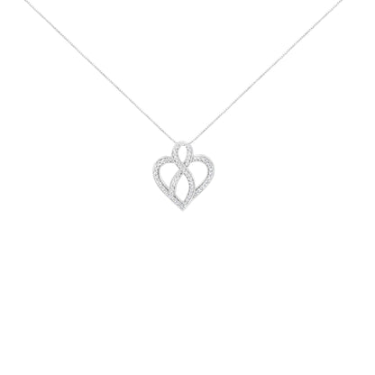 Collar con colgante central de corazón y cinta de oro blanco de 14K con diamante redondo de 1/4 cttw (H-I, I1-I2)