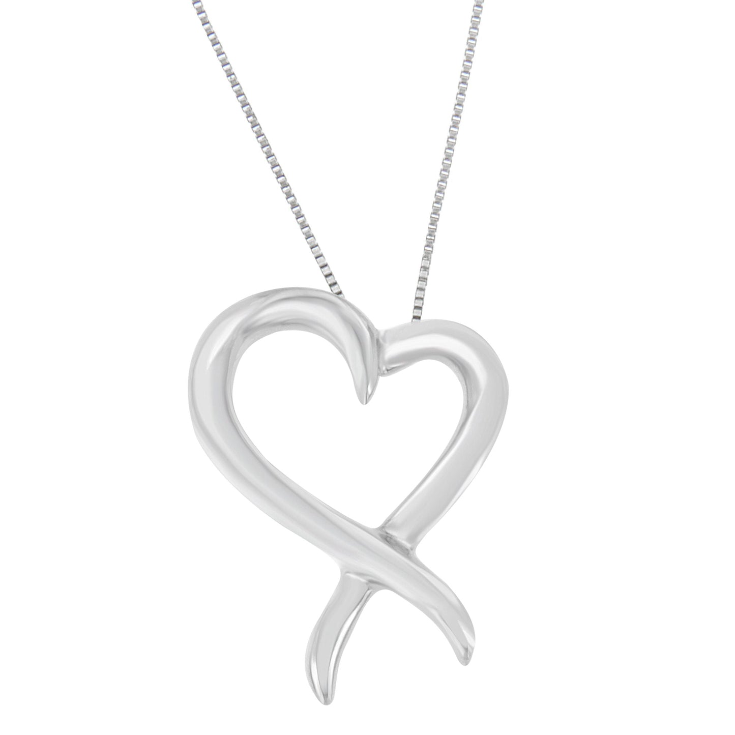 Collar con colgante de lazo de concientización con corazón calado en plata de ley .925