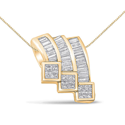Colgante de oro blanco de 14 quilates con tres curvas de diamantes de corte princesa y baguette engastados de forma invisible, 1 1/2 quilates en total (color G-H, claridad SI1-SI2) - NO INCLUYE CADENA