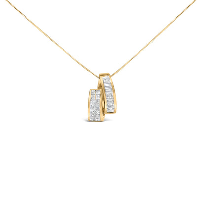 Collar con colgante de barra doble de oro amarillo de 14 quilates con diamantes talla princesa y baguette de 1 5/8 qt (color G-H, claridad VS2-SI1) - 18"