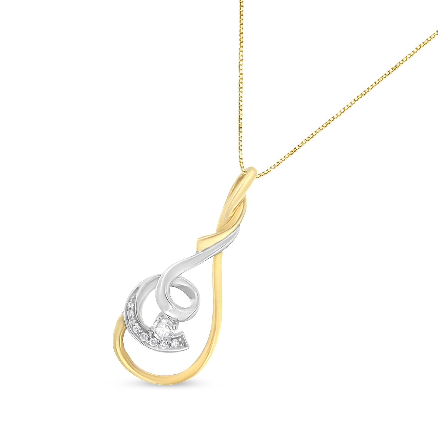 Espira 10K oro amarillo y blanco de dos tonos 1/6 Cttw con brillante de corte redondo y espiral superpuesta, collar con colgante de 18 pulgadas (color H-I, claridad I2-I3)