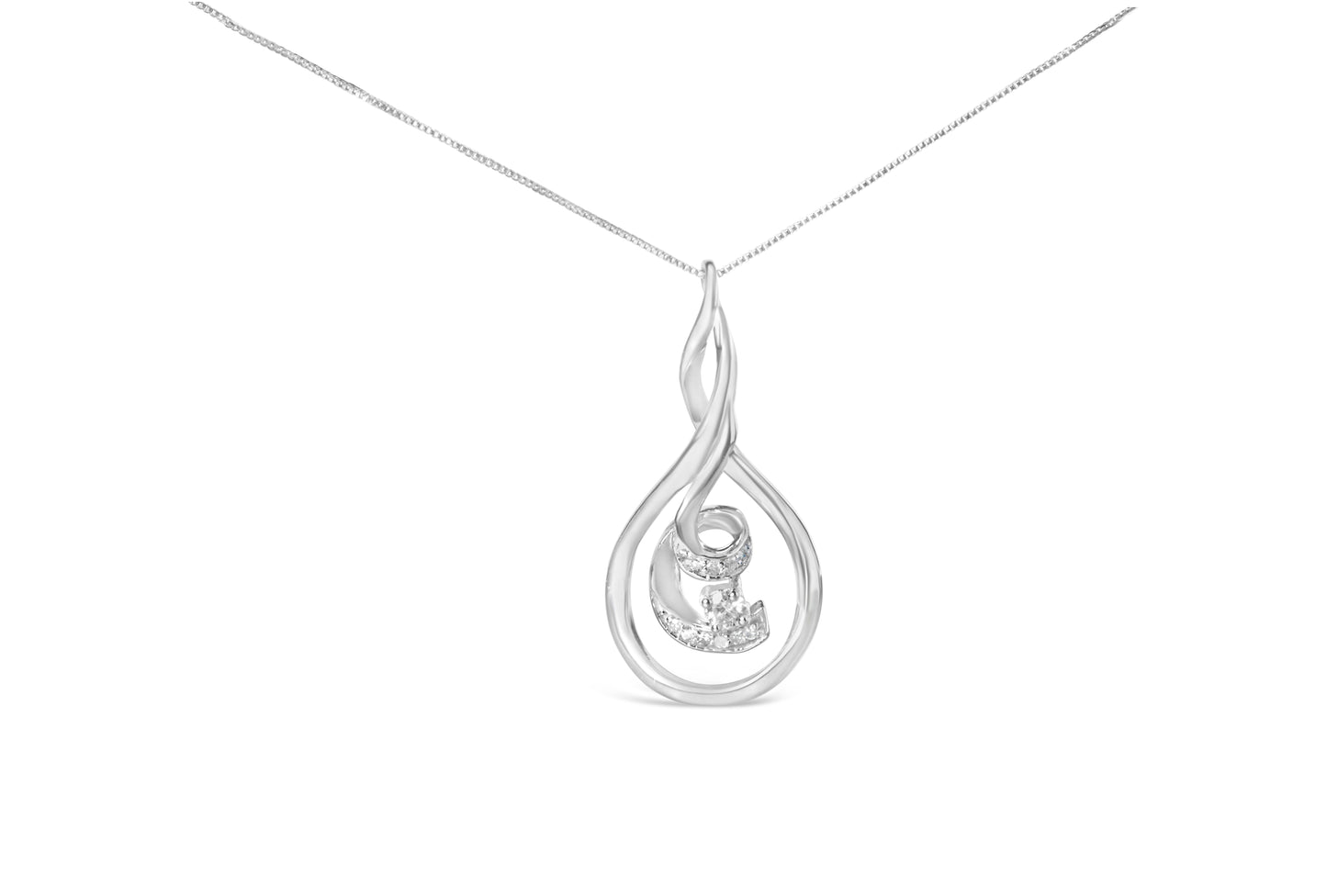 Espira 10K Oro Blanco 1/8 cttw Collar Colgante Espiral en Capas de Diamante de Talla Redonda (I-J, I1-I2)