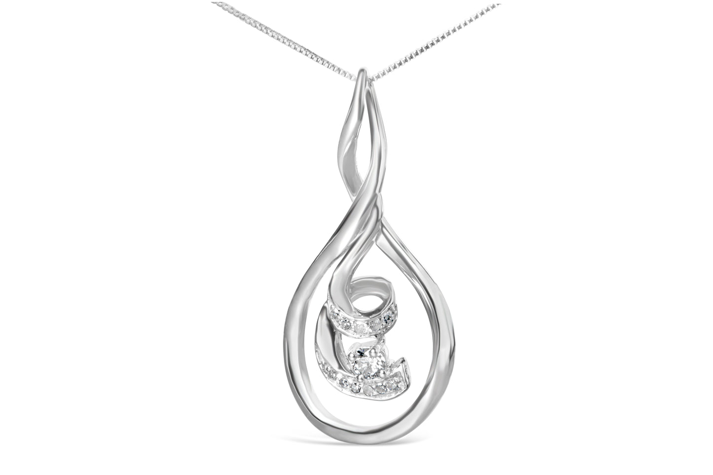 Espira 10K Oro Blanco 1/8 cttw Collar Colgante Espiral en Capas de Diamante de Talla Redonda (I-J, I1-I2)