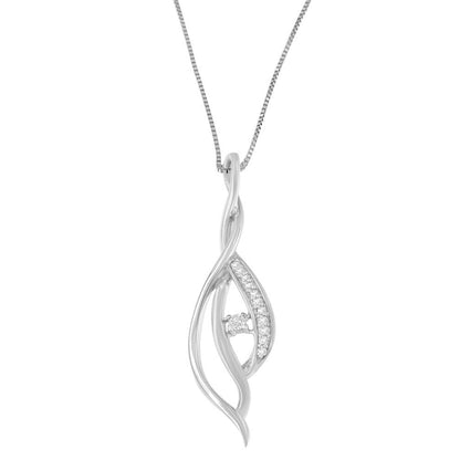 Espira Colgante de oro blanco de 10 quilates con acento de diamante redondo, diseño de cascada abierta y giro, 45,72 cm (1/10 Cttw, color J-K, claridad I1-I2)