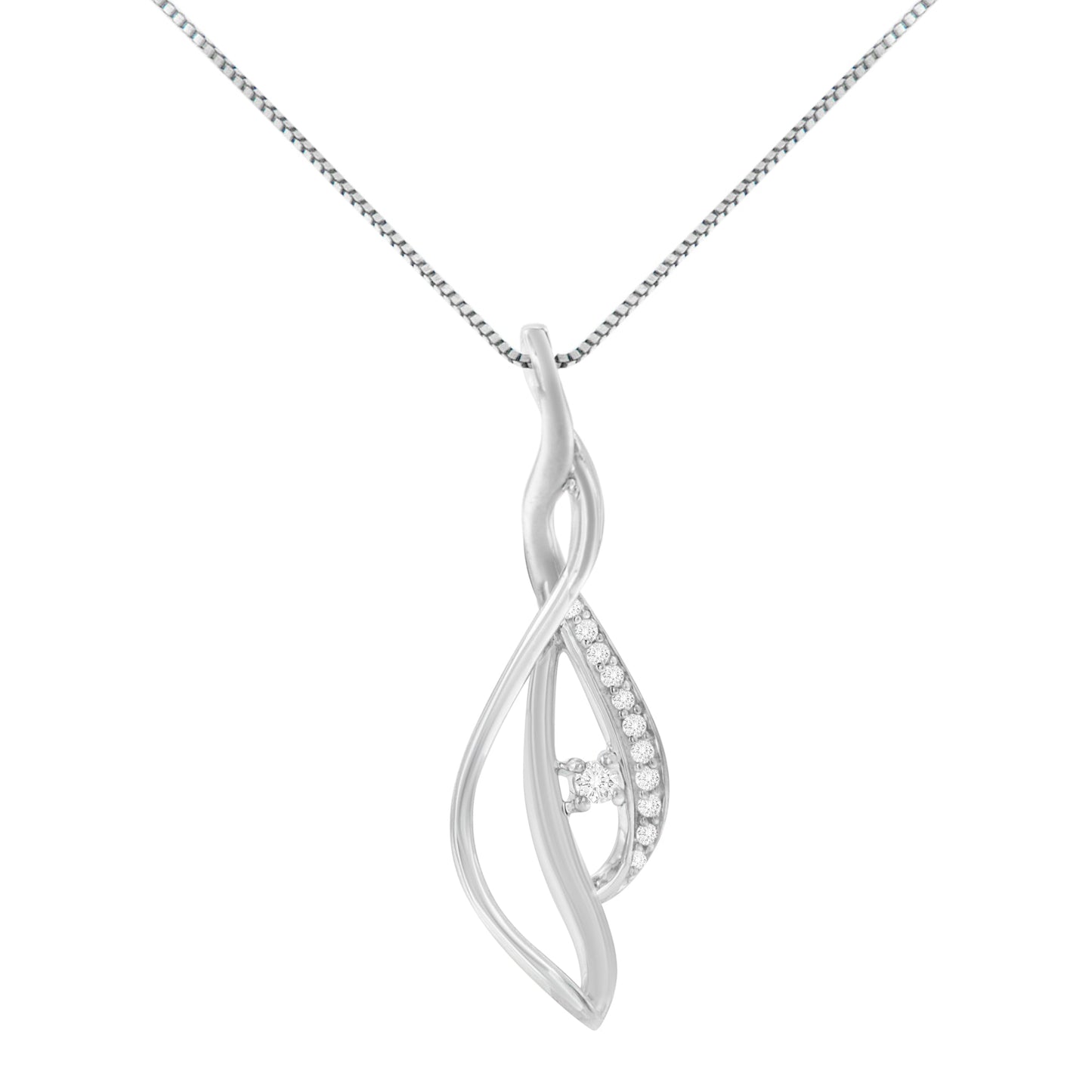 Espira Colgante de oro blanco de 10 quilates con acento de diamante redondo, diseño de cascada abierta y giro, 45,72 cm (1/10 Cttw, color J-K, claridad I1-I2)