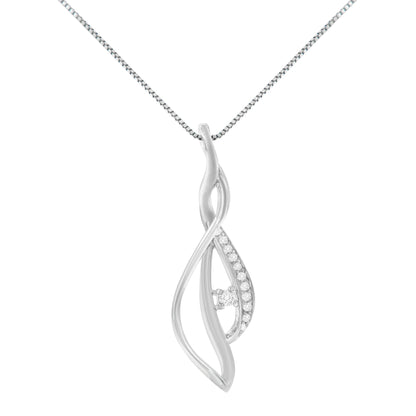 Espira Colgante de oro blanco de 10 quilates con acento de diamante redondo, diseño de cascada abierta y giro, 45,72 cm (1/10 Cttw, color J-K, claridad I1-I2)