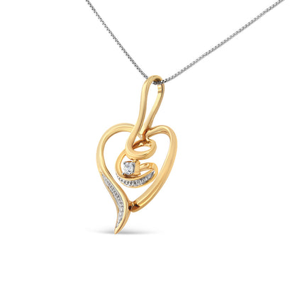 Collar con colgante Espira de 10K en oro amarillo con acentos de diamantes de .03 Cttw de corte redondo y remolino en forma de corazón abierto de 45.7 cm (color I-J, claridad I2-I3)