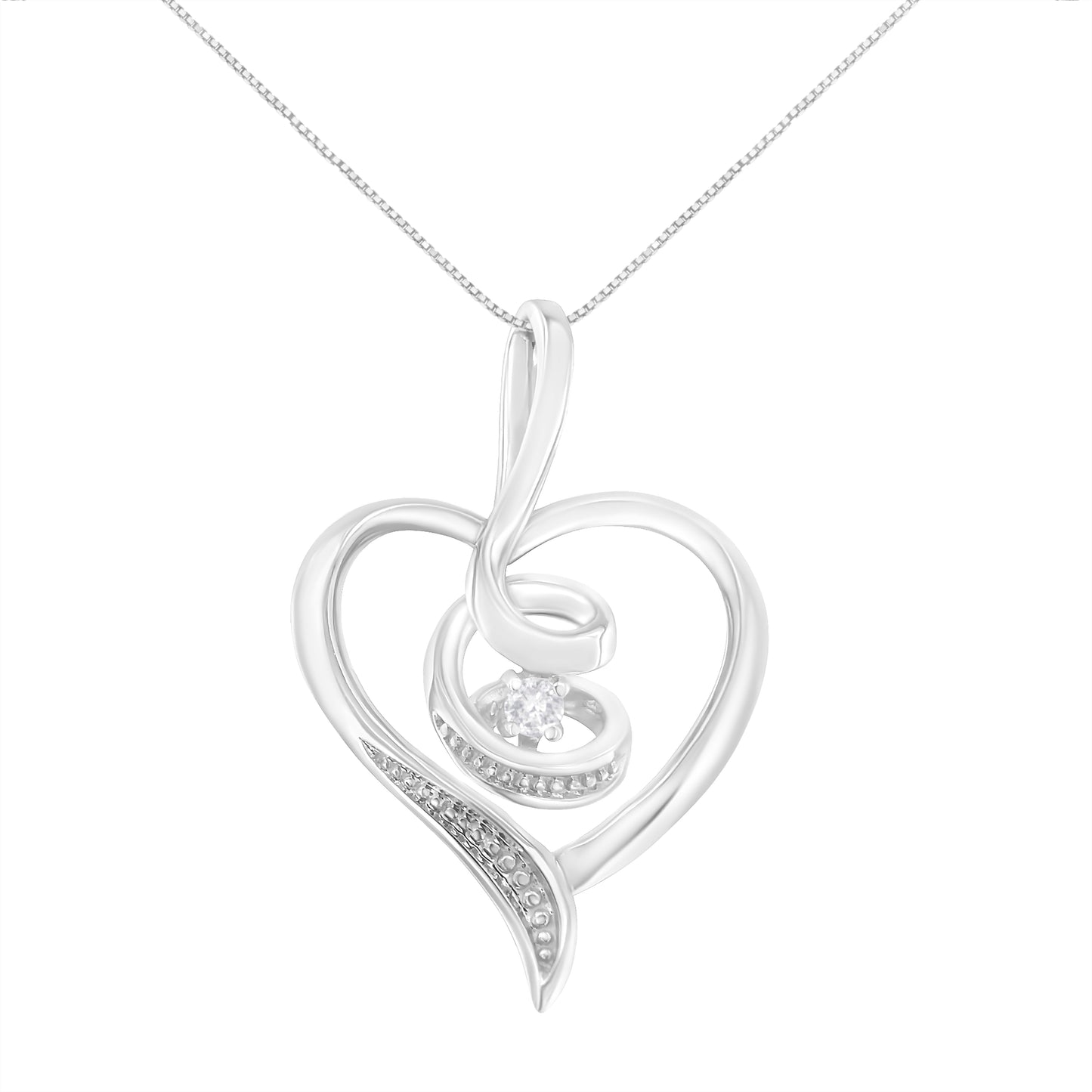 Collar con colgante de corazón abierto con diseño de remolino de diamante redondo de oro blanco de 10 quilates y 0,03 quilates de Espira (color I-J, claridad I2-I3), 45,72 cm