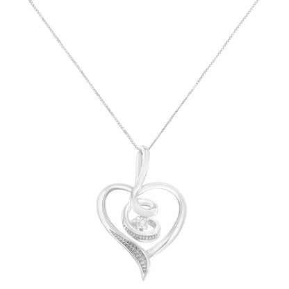 Collar con colgante de corazón abierto con diseño de remolino de diamante redondo de oro blanco de 10 quilates y 0,03 quilates de Espira (color I-J, claridad I2-I3), 45,72 cm