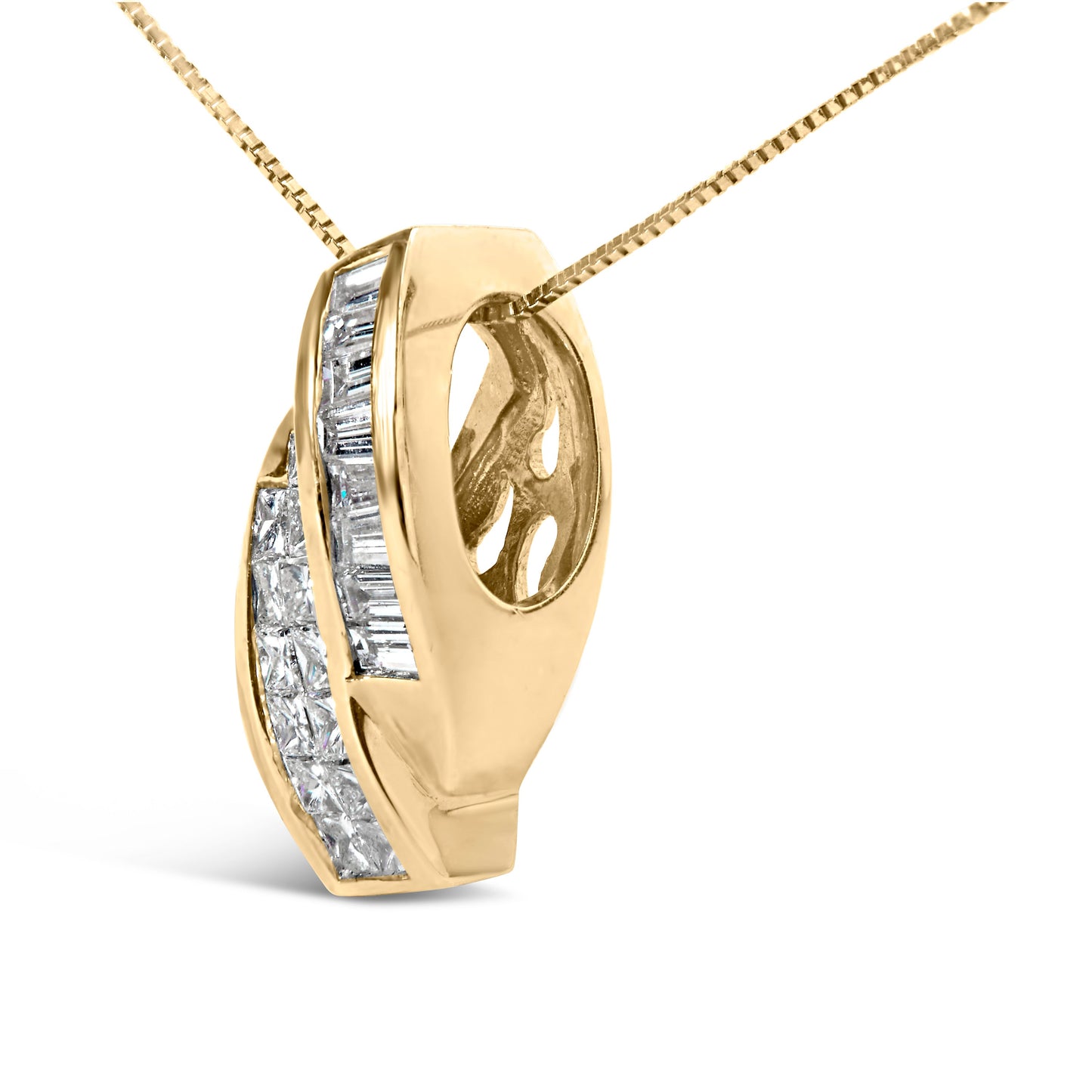 Collar con colgante doble curvo de oro amarillo de 14k con diamantes talla princesa y baguette de 1 1/3 Cttw (color H-I, claridad VS1-VS2) - CADENA NO INCLUIDA