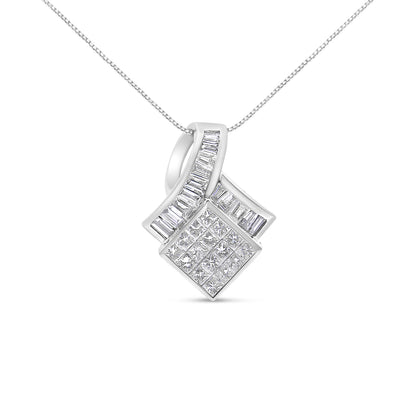 Collar con colgante de diamantes de diseño geométrico con corte princesa y baguette en oro blanco de 14k y 2 1/10 Cttw (color G-H, claridad VS1-VS2) - CADENA NO INCLUIDA