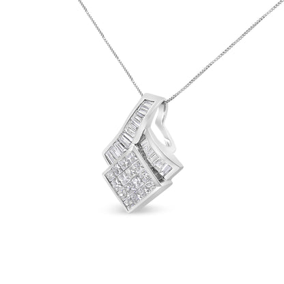 Collar con colgante de diamantes de diseño geométrico con corte princesa y baguette en oro blanco de 14k y 2 1/10 Cttw (color G-H, claridad VS1-VS2) - CADENA NO INCLUIDA
