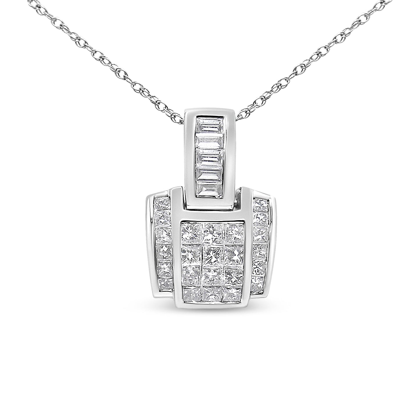 Colgante de oro blanco de 14K con diamante de corte princesa compuesto de 2 1/5 Cttw con fianza de diamantes (Color H-I, Claridad SI1-SI2) - CADENA NO INCLUIDA