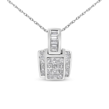 Colgante de oro blanco de 14K con diamante de corte princesa compuesto de 2 1/5 Cttw con fianza de diamantes (Color H-I, Claridad SI1-SI2) - CADENA NO INCLUIDA