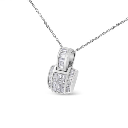 Colgante de oro blanco de 14K con diamante de corte princesa compuesto de 2 1/5 Cttw con fianza de diamantes (Color H-I, Claridad SI1-SI2) - CADENA NO INCLUIDA