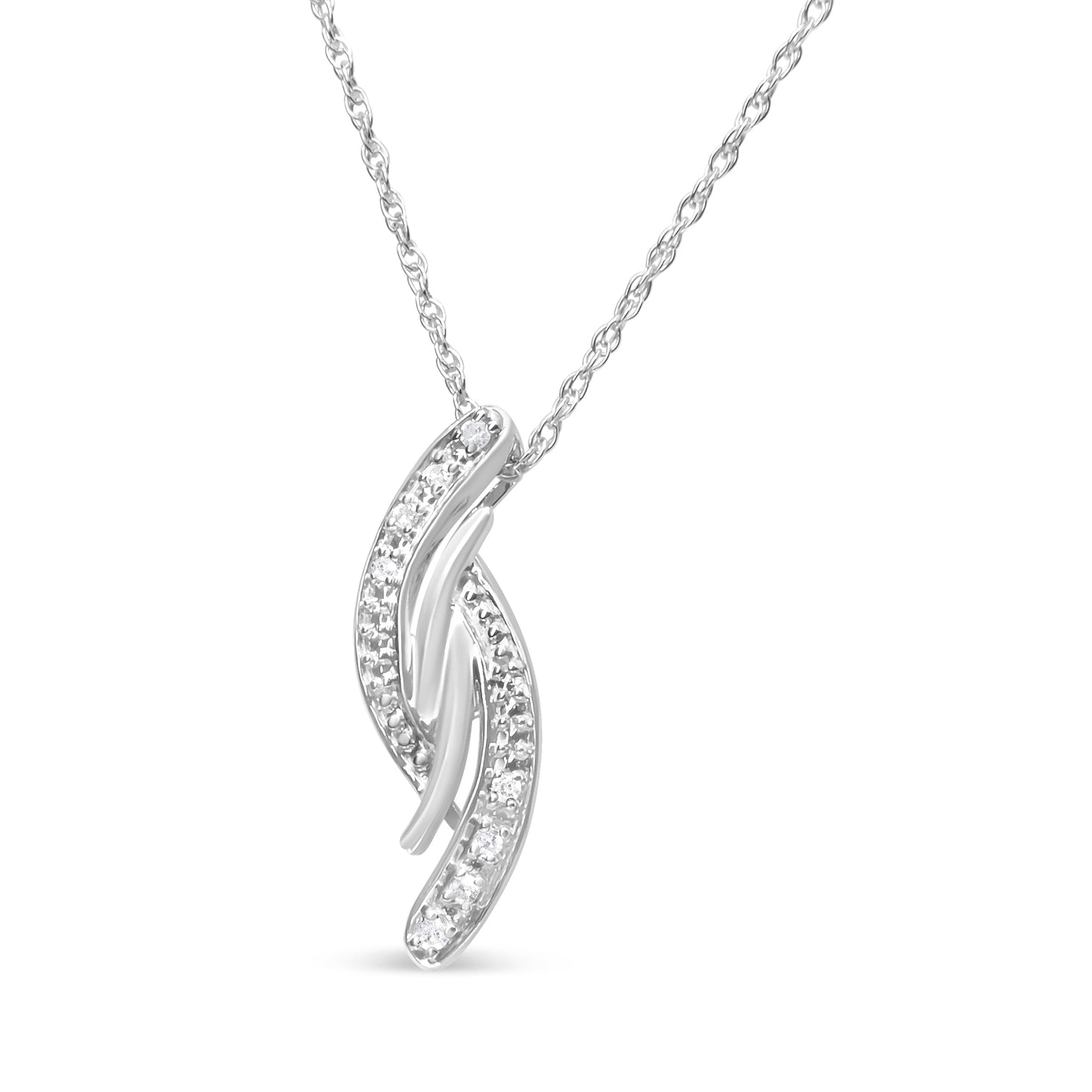 Collar con colgante curvo de plata de ley .925 con acentos de diamante de 18" (color I-J, claridad I3)