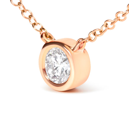 Collar con colgante solitario moderno de oro rosa de 10K con diamante de talla brillante redonda de 1/5 quilate, engaste de bisel, 16"-18" (color H-I, claridad SI2-I1)