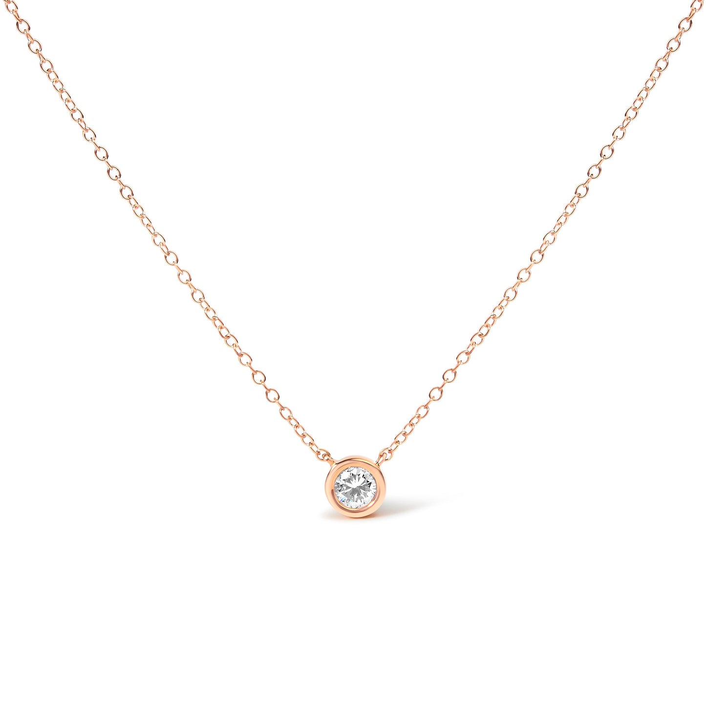 Collar con colgante solitario moderno de oro blanco de 10 quilates con diamante redondo talla brillante de 0,10 quilates engastado en bisel de 40,64-45,72 cm (color H-I, claridad SI2-I1)