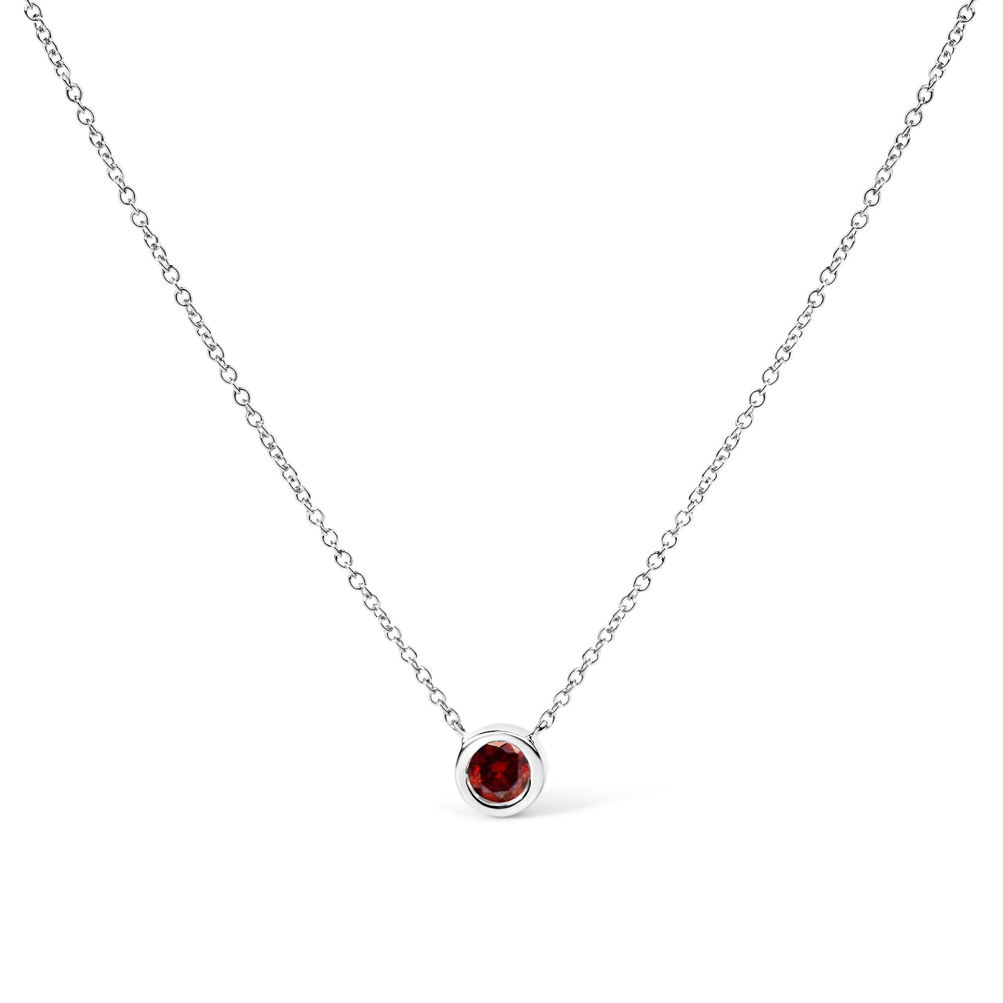 Collar con colgante solitario de oro blanco de 14 quilates, diamante rojo cultivado en laboratorio de 1/2 quilate, engaste biselado, 45,7 cm (color rojo, claridad VS1-VS2)
