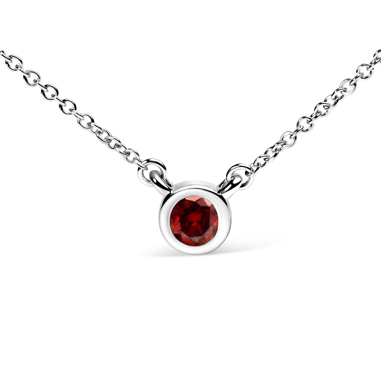 Collar con colgante solitario de oro blanco de 14 quilates, diamante rojo cultivado en laboratorio de 1/2 quilate, engaste biselado, 45,7 cm (color rojo, claridad VS1-VS2)