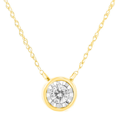 Collar con colgante solitario moderno de oro amarillo de 10K y 1/4 Cttw con diamante de talla brillante redonda engastado en bisel (color J-K, claridad I2-I3) - 16" con extensor de 2"