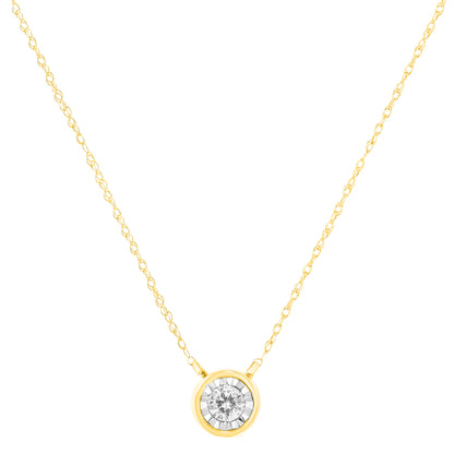 Collar con colgante solitario moderno de oro amarillo de 10K y 1/4 Cttw con diamante de talla brillante redonda engastado en bisel (color J-K, claridad I2-I3) - 16" con extensor de 2"